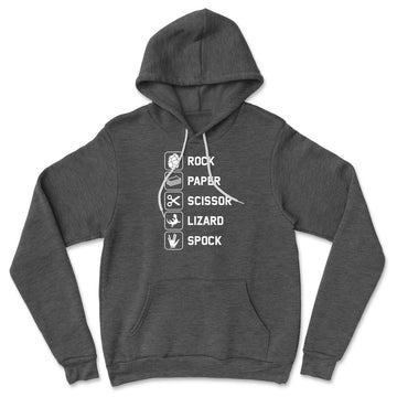 Rock Paper Scissor Lizard Spock Hoodie in Dark Grey Heather color